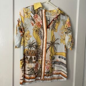 Rachel‎ Zoe XS Blouse Shirt Tropical Palm Beach Resort Hawaiian Print